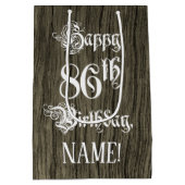 86th Birthday: Fancy, Faux Wood Look + Custom Name Medium Cadeauzakje (Achterkant)
