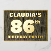 86th Birthday Party: Bold, Faux Wood Grain Pattern Folie Uitnodiging (Voorkant)