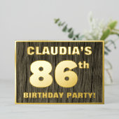 86th Birthday Party: Bold, Faux Wood Grain Pattern Folie Uitnodiging (Staand Voorkant)