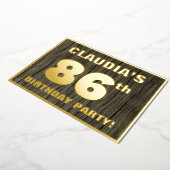 86th Birthday Party: Bold, Faux Wood Grain Pattern Folie Uitnodiging (Gedraaid)