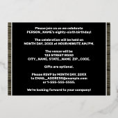 86th Birthday Party: Bold, Faux Wood Grain Pattern Folie Uitnodiging (Achterkant)