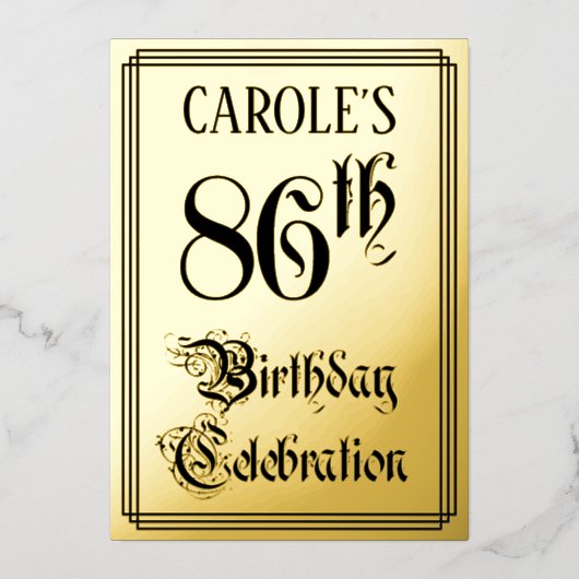 86th Birthday Party — Elegant Script + aangepaste Folie Uitnodiging (Voorkant)