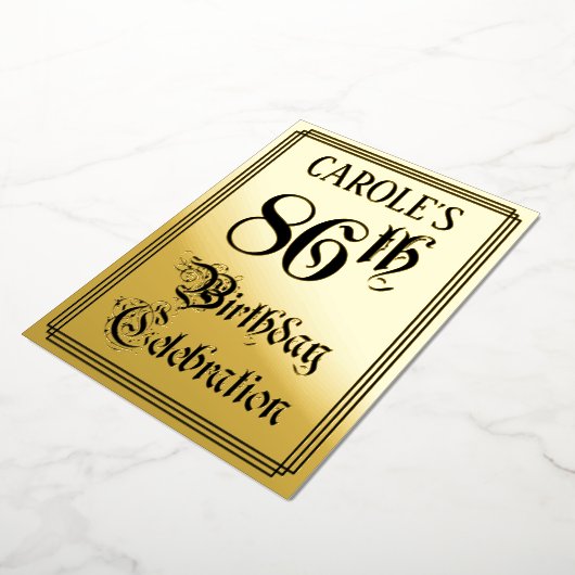 86th Birthday Party — Elegant Script + aangepaste Folie Uitnodiging (Gedraaid)