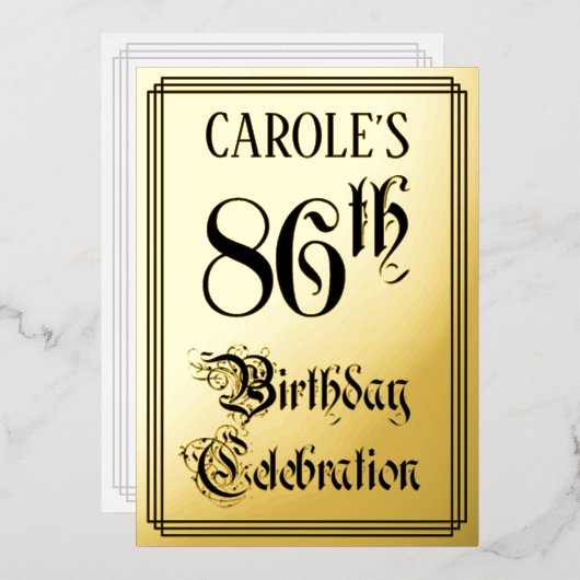 86th Birthday Party — Elegant Script + aangepaste Folie Uitnodiging (Voorkant / Achterkant)