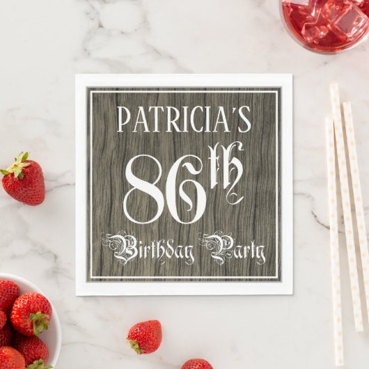 86th Birthday Party — Fancy Script, Faux Wood Look Servet (Insitu)