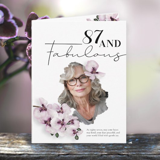 87 & Fabulous Orchid Photo Birthday Greeting Card Kaart