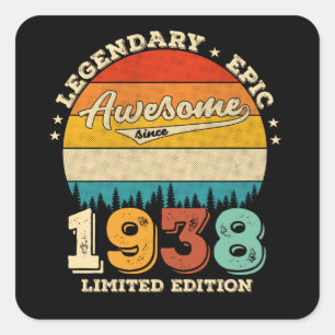 87 jaar oude Bday 1938 Geweldige 87ste verjaardags Vierkante Sticker