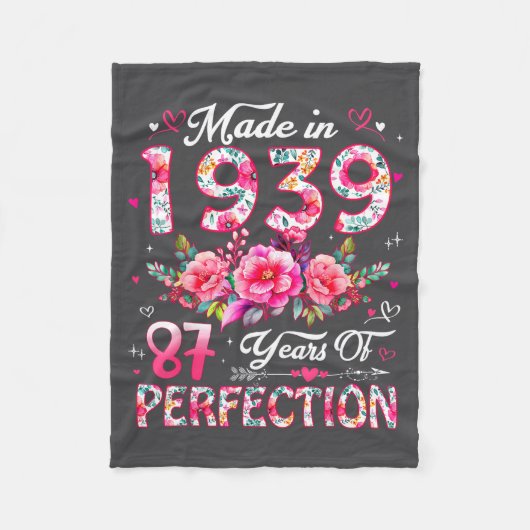 87 Year Old Made In 19&#  Floral 87th Birthday Wo Fleece Deken (Voorkant)