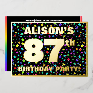 87e Birthday Party — Fun, Colorful Stars Pattern Folie Uitnodiging