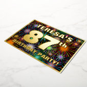 87e Birthday Party — Fun, kleurrijke Fireworks loo Folie Uitnodiging (Gedraaid)