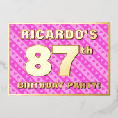 87e Birthday Party — Fun roze harten en stripes Folie Uitnodiging (Voorkant)