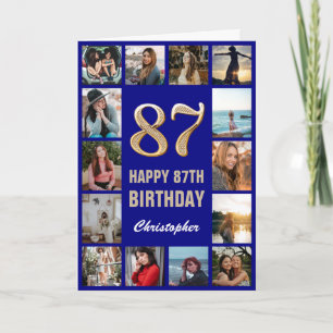 87e Happy Birthday Navy Blue & Gold Photo Collage Kaart