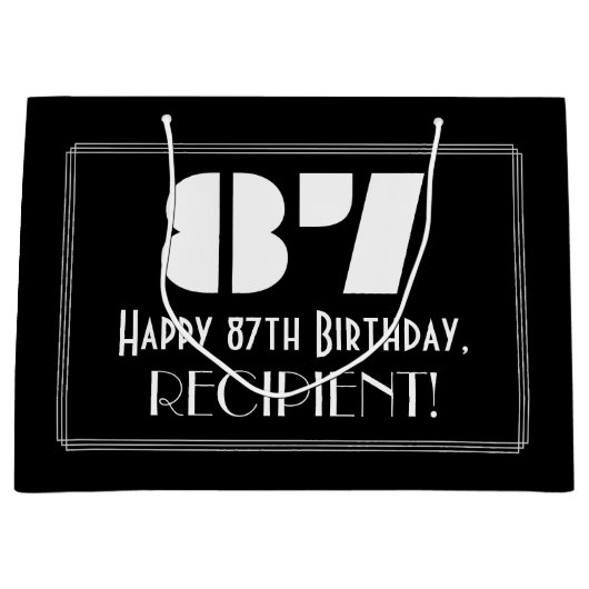 87e verjaardag ~ Art Deco geïnspireerde look "87"  Groot Cadeauzakje (Voorkant)