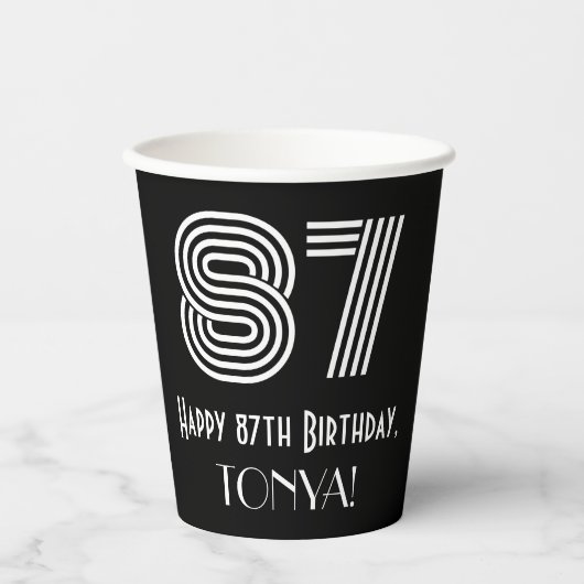 87e verjaardag — Art Deco Geïnspireerde look "87"  Papieren Bekers (Voorkant)