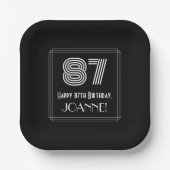 87e verjaardag — Art Deco Geïnspireerde look "87"  Papieren Bordje (Voorkant)