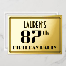 87e verjaardag: Art Deco Kijk "87" en naam Folie Uitnodiging
