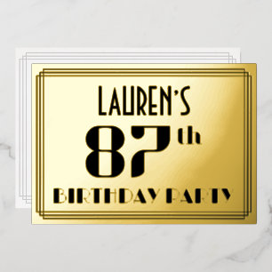 87e verjaardag: Art Deco Kijk "87" en naam Folie Uitnodiging