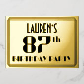 87e verjaardag: Art Deco Kijk "87" en naam Folie Uitnodiging (Voorkant)