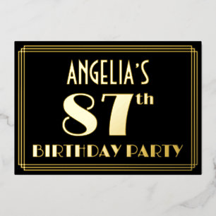 87e verjaardag: Art Deco Kijk "87", met naam Folie Uitnodiging