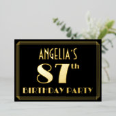 87e verjaardag: Art Deco Kijk "87", met naam Folie Uitnodiging (Staand Voorkant)