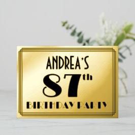 87e verjaardag — Art Deco look "87" + Naam Folie Uitnodiging
