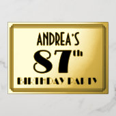 87e verjaardag — Art Deco look "87" + Naam Folie Uitnodiging (Voorkant)