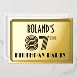 87e verjaardag — Art Deco Style "87" en naam Folie Uitnodiging