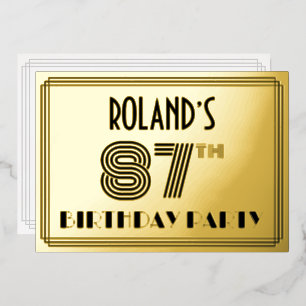 87e verjaardag — Art Deco Style "87" en naam Folie Uitnodiging