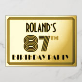 87e verjaardag — Art Deco Style "87" en naam Folie Uitnodiging (Voorkant)
