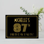87e verjaardag — Art Deco Style "87" + Naam Folie Uitnodiging (Staand Voorkant)