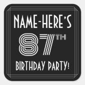 87e verjaardag: Art Deco Style en aangepaste naam Vierkante Sticker (Voorkant)