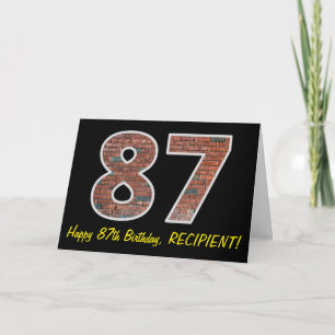 87e verjaardag - bakstenen muurpatroon "87" w / na kaart