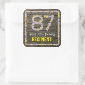 87e verjaardag: Bloemennummer, Faux Wood Look, Naa Vierkante Sticker (Tas)