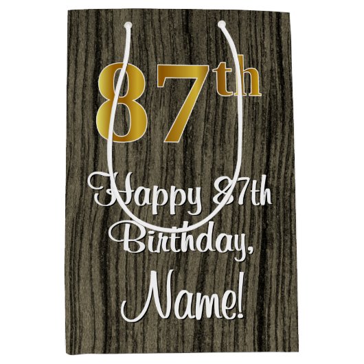 87e verjaardag: Elegant Faux Gold Kijk #, Faux Woo Medium Cadeauzakje (Voorkant)