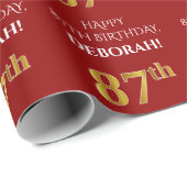 87e verjaardag: Elegant, rood, Faux Gold look Cadeaupapier (Rol Hoek)