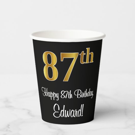 87e verjaardag - Elegante luxe Faux Gold look # Papieren Bekers (Achterkant)