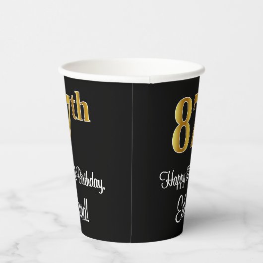 87e verjaardag - Elegante luxe Faux Gold look # Papieren Bekers (Rechts)