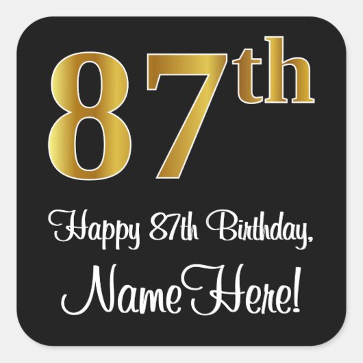87e verjaardag - Elegante luxe Faux Gold look # Vierkante Sticker (Voorkant)
