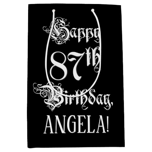 87e verjaardag: Fancy, elegant script + aangepaste Medium Cadeauzakje (Voorkant)