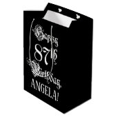 87e verjaardag: Fancy, elegant script + aangepaste Medium Cadeauzakje (Achterkant Gekanteld)