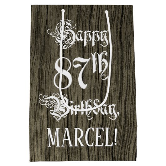 87e verjaardag: Fancy, Faux Wood Kijk + Aangepaste Medium Cadeauzakje (Achterkant)