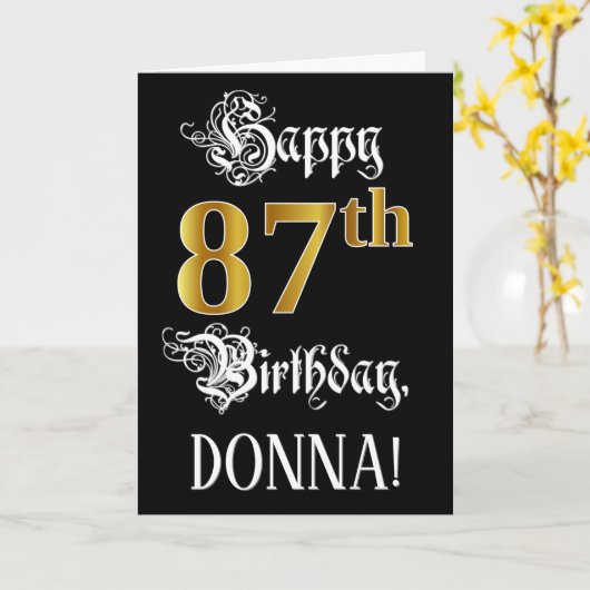 87e verjaardag — Fancy script; Faux Gold Kijk; naa Kaart (Gele Bloem)