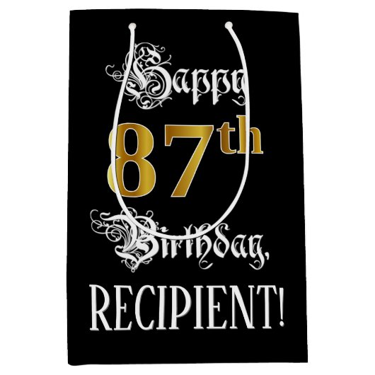 87e verjaardag ~ Fancy script; Faux Gold look; naa Medium Cadeauzakje (Voorkant)
