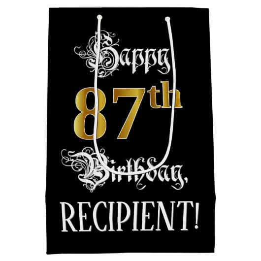 87e verjaardag ~ Fancy script; Faux Gold look; naa Medium Cadeauzakje (Achterkant)