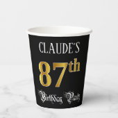 87e verjaardag — Fancy script, Faux Gold look Papieren Bekers (Achterkant)