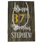 87e verjaardag: Faux Gold look & Faux Wood Pattern Medium Cadeauzakje (Voorkant)