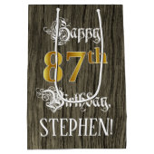 87e verjaardag: Faux Gold look & Faux Wood Pattern Medium Cadeauzakje (Achterkant)