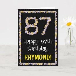 87e verjaardag: Floral Flowers Number, Custom Name Kaart