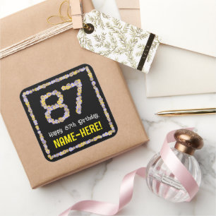87e verjaardag: Floral Flowers Number, Custom Name Vierkante Sticker