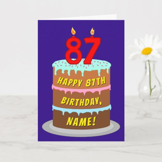 87e verjaardag: Fun Cake and Candles + Custom Name Kaart (Kleine Plant)